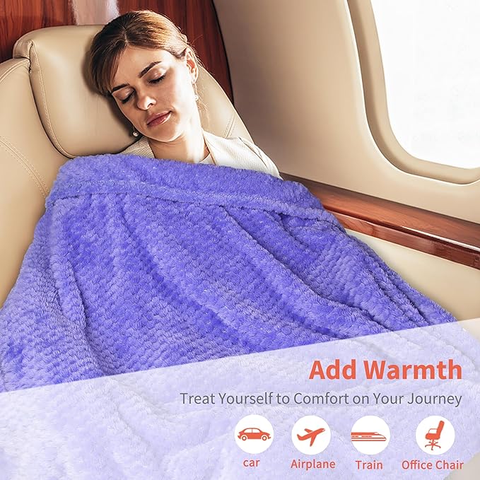 Tirrinia Travel Blanket Airplane Compact with Bag, Soft& Lightweight Wearable Blanket with Foot Pockets for Women Men Adults, Warm Snuggle Blanket, Airplane Travel Essentials, Travel Gifts for Her,