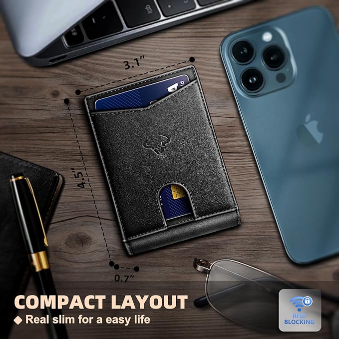 BULLIANT Men Wallet, Slim Leather Wallet Front Pocket Card Holder Gift For Men 11 Slots RFID Blocking