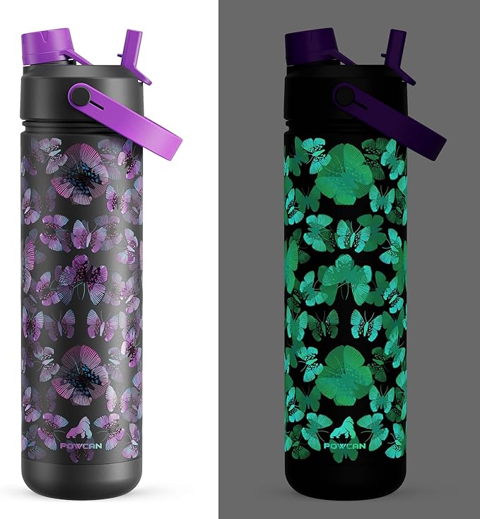 26 oz Insulated Water Bottle with 2-in-1 Straw and Spout Lid, Glow-in-the-Dark, 24H Cold, Leakproof, Fits in Car Cup Holder, Stainless Steel for Sports, Travel, and School (Midnight Mirage)