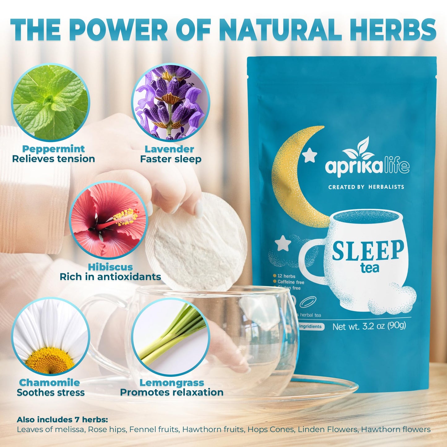 Aprika Life Sleep Tea for Bedtime Relaxation & Stress Relief – Natural Caffeine-Free Herbal Nighttime Tea with Chamomile, Lavender, Mint & Hibiscus – No Melatonin Sleep Aid – Relaxing Tea Bags 60 Pack
