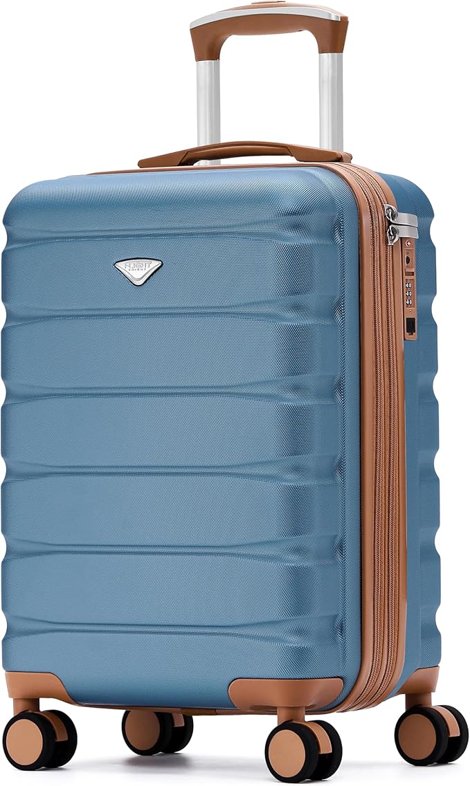 Carry On Suitcase Hardside TSA Lock & USB Port Silent Double Spinner Wheels Maximum Carry-On Bag For Canada Air Approved Airlines( 21.5x15.5x9" ,Blue/Tan )