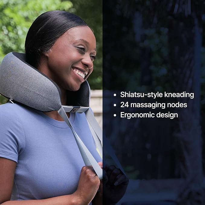 GhostBed Massaging Neck Pillow, Shiatsu-Style Kneading Massager, Comfortable Heated Neck Massager with Cover, Wireless Portable Massage Pillow, Standard Size