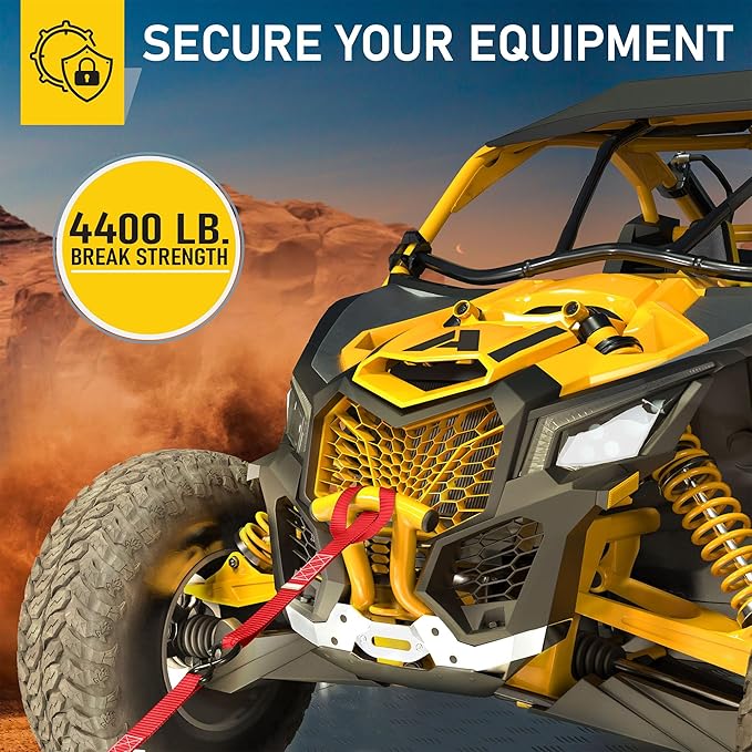 AUGO Heavy Duty Ratchet Straps & Soft Loops – Pack of 4 Extra Strong 1.5” by 15’ Ratchet Straps w/S-Hook Safety Latches & 4 Soft Loop Tie Downs – 4400Lb Break Strength for Motorcycles, ATVs, Etc.