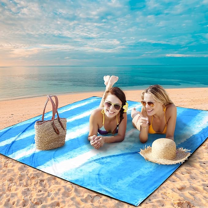 AISPARKY Beach Blanket Waterproof Sandproof Extra Large Beach Mat 79" X 83"/120"x108" for 2-8 Adults Quick Drying Durable Outdoor Picnic Mat for Travel, Camping, Hiking