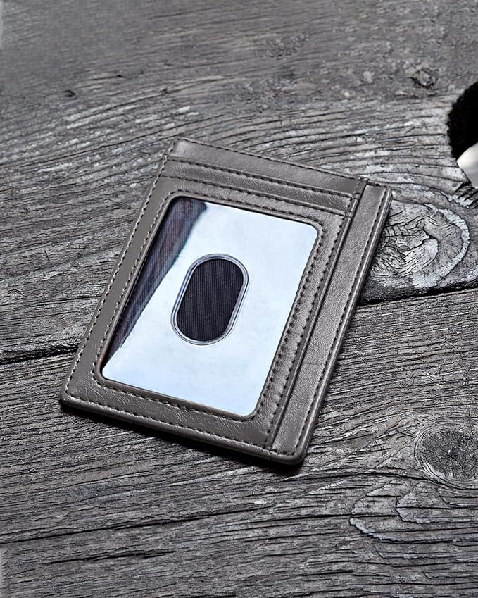 Buffway Slim Minimalist Front Pocket RFID Blocking Leather Wallets for Men and Women - Alaska Grey