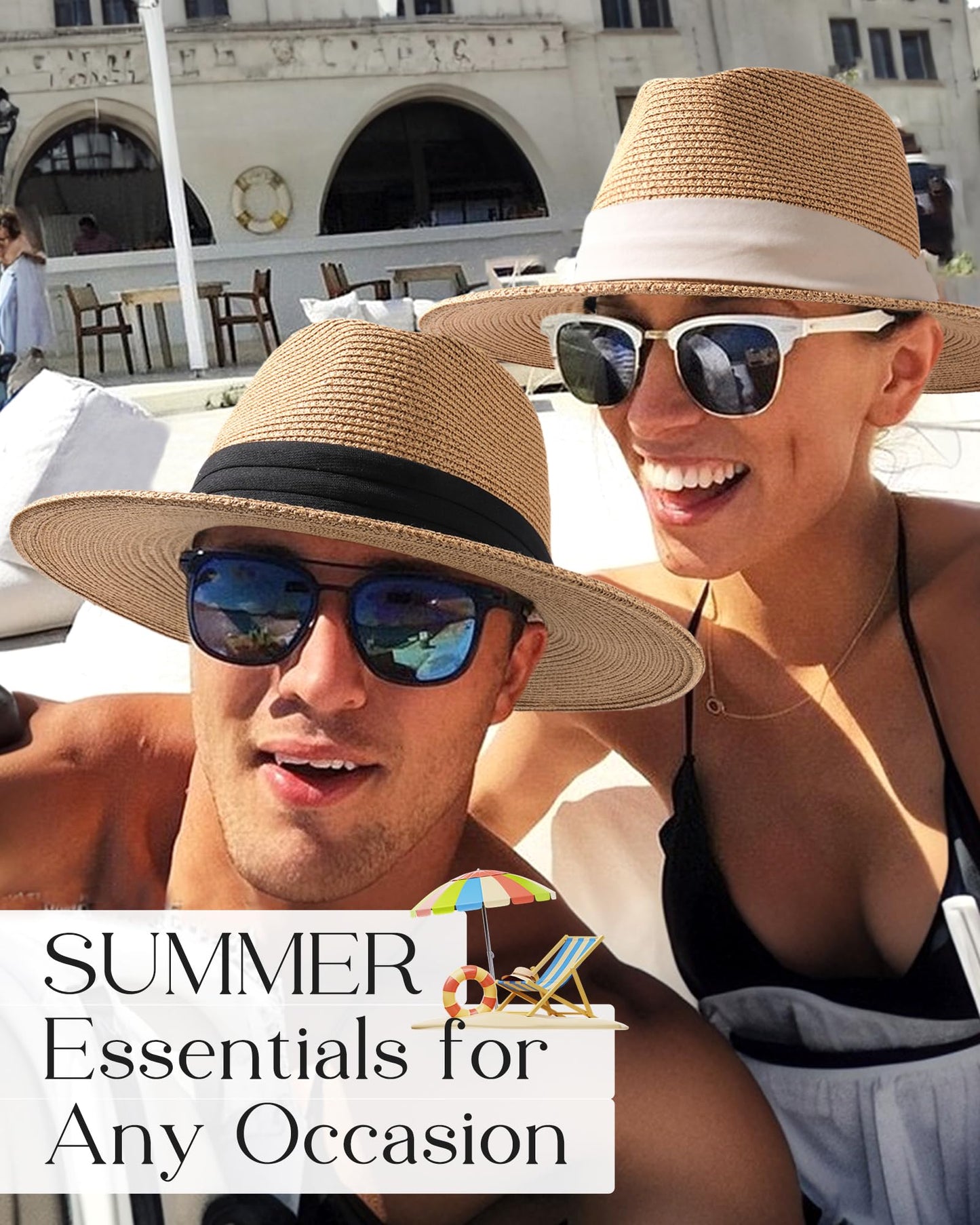 FURTALK Panama Hat Sun Hats for Women Men Wide Brim Fedora Straw Beach Hat UV UPF 80+