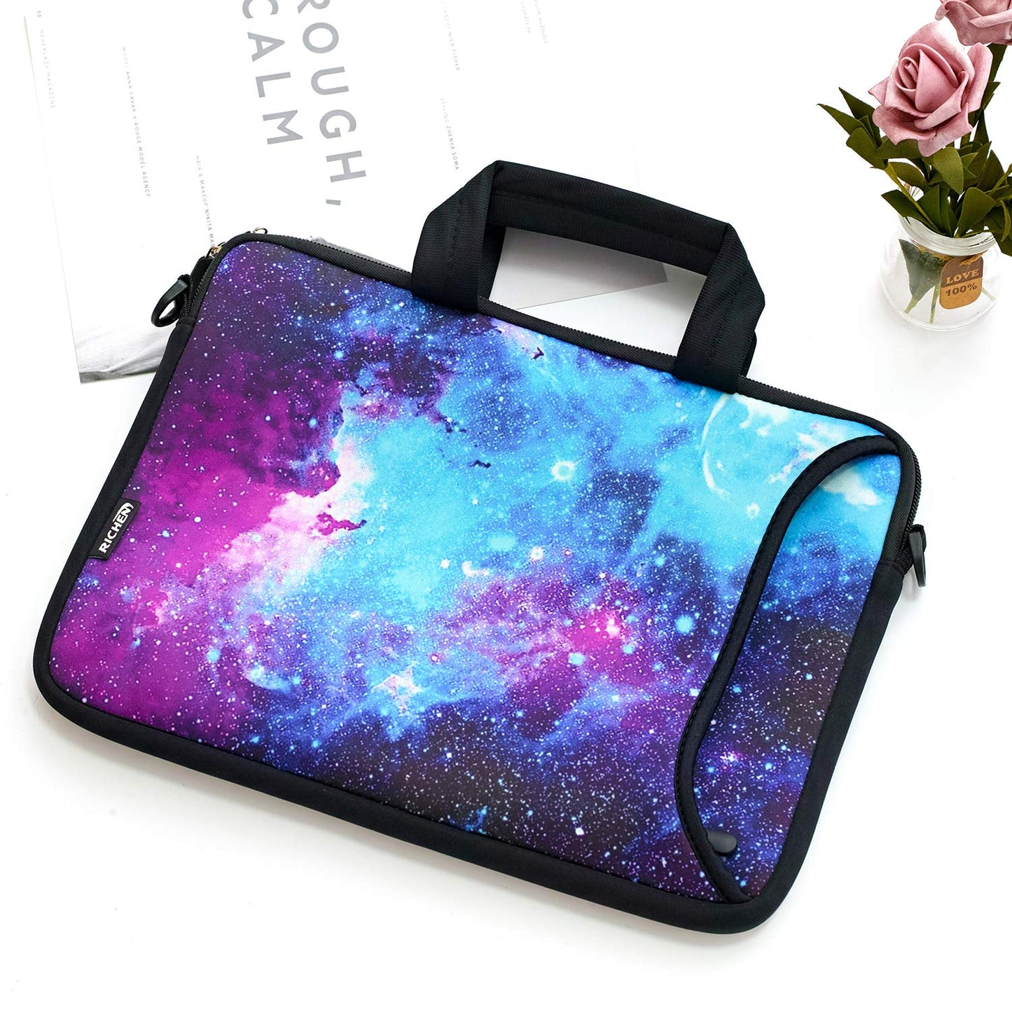 RICHEN 14-15.6 Inch Galaxy Laptop Shoulder Bag Messenger Bag Case Notebook Handle Sleeve Neoprene Soft Carpet Tablet Travel Accessories Pocket