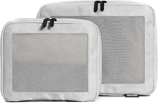 Compression Packing Cubes for Travel - Luggage Organizer Bags - Double Zipper Packing Cubes for Suitcases (2-Pack, Light Grey)