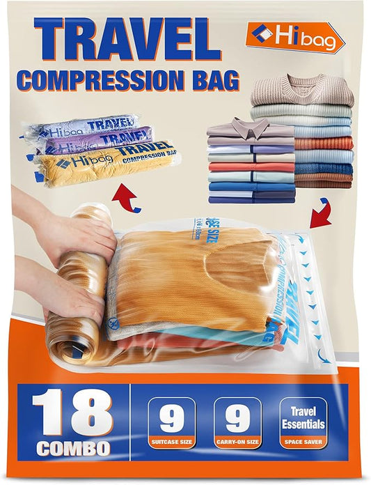 18 Compression Bags for Travel Essentials, Vacuum Packing Space Saver Bags for Cruise Accessories (18-Travel)