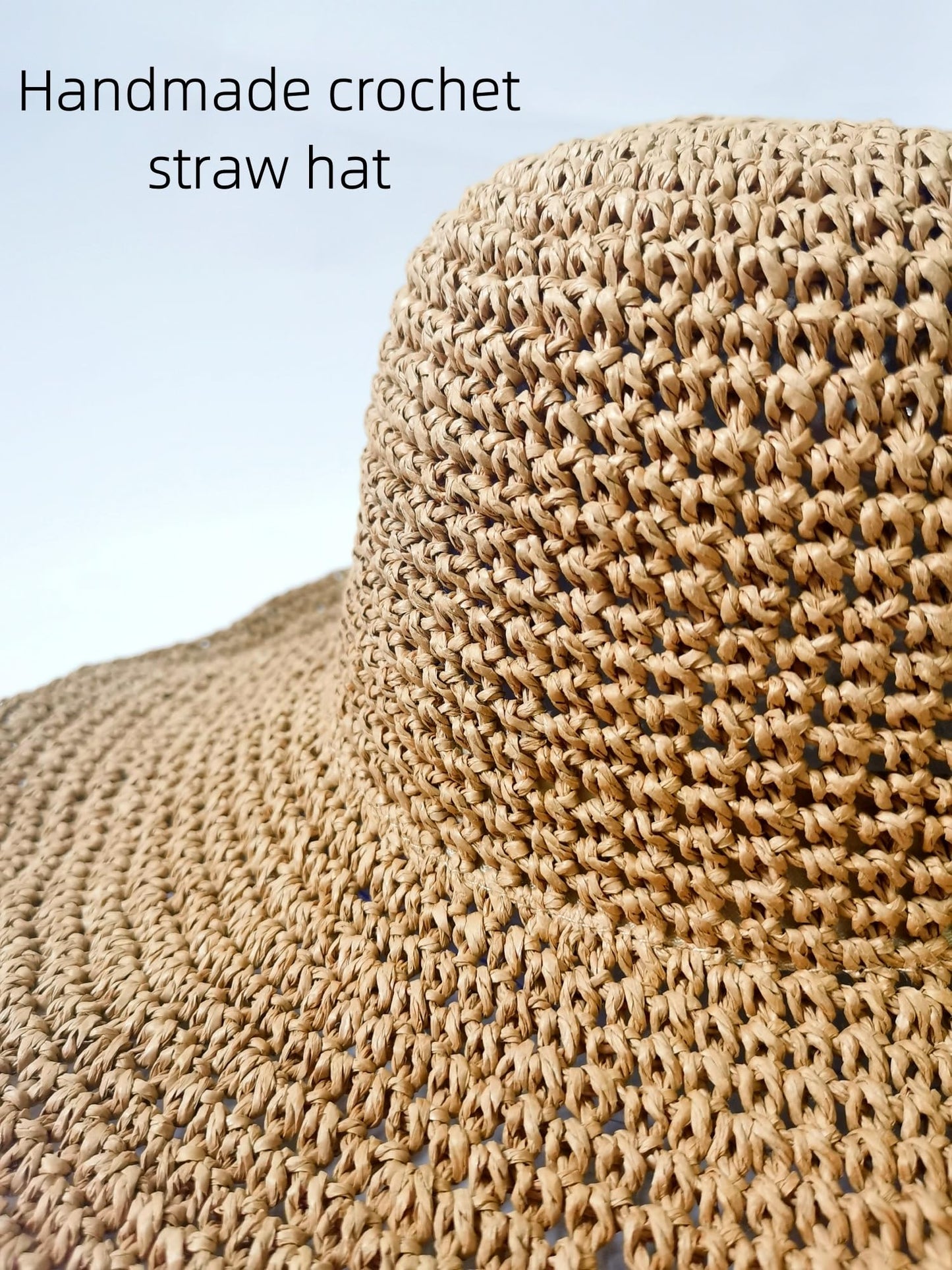 Womens Sun Hats Wide Brim Summer Beach Hat for Women Foldable Travel Fedora Handmade Crochet Straw Hat Packable UPF50+, Khaki