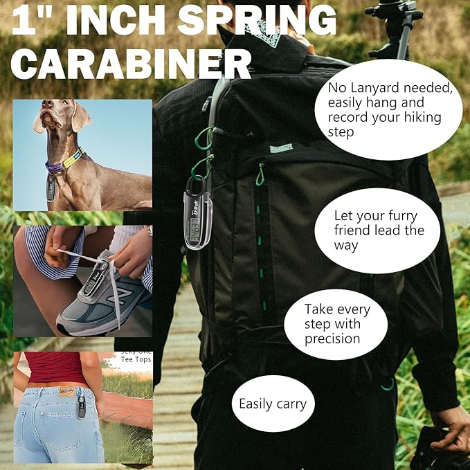 3D Pedometer for Walking with Removable Clip and Carabiner Simple Step Counter for Walking Accurate Clip On Step Tracker for Men Women Kids