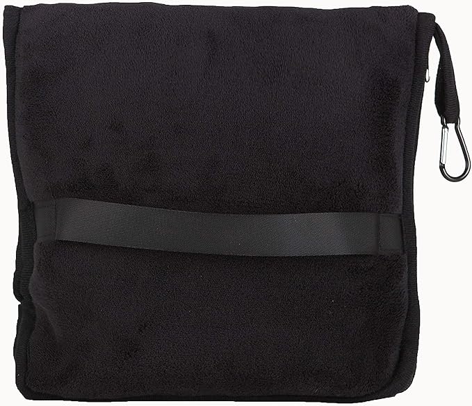 BlueHills Premium Soft Tall Travel Blanket Pillow Airplane Flight Blanket Long Throw in Bag Pillowcase with Backpack Clip Compact Large Long Traveling Essentials Portable Black T054