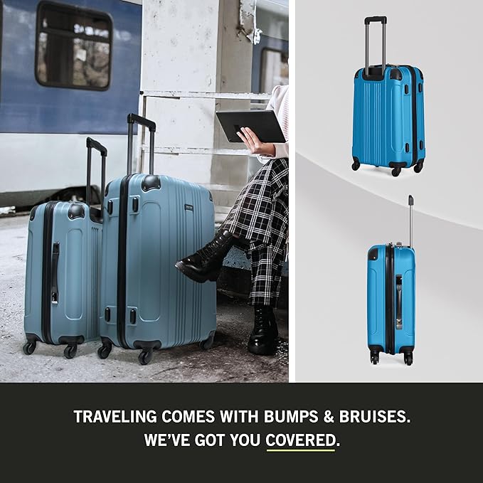 Kenneth Cole REACTION Out of Bounds Lightweight Hardshell 4-Wheel Spinner Luggage, Teal, 20-Inch Carry On