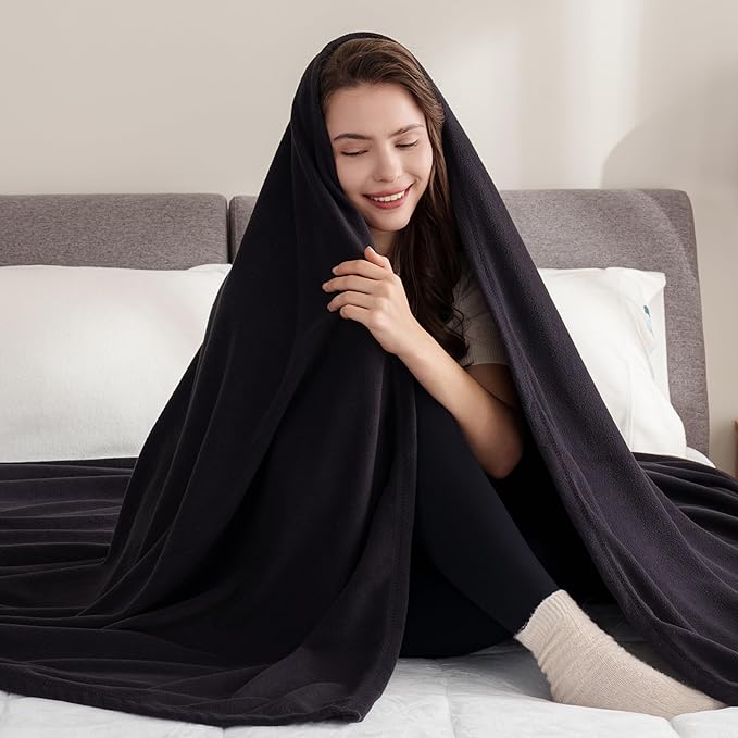 Berkshire Blanket Microfleece King Size Bed Blanket Black, Lightweight Soft Breathable Plush Micro Fleece Blanket for Bed Couch Sofa, 90x108 Inches