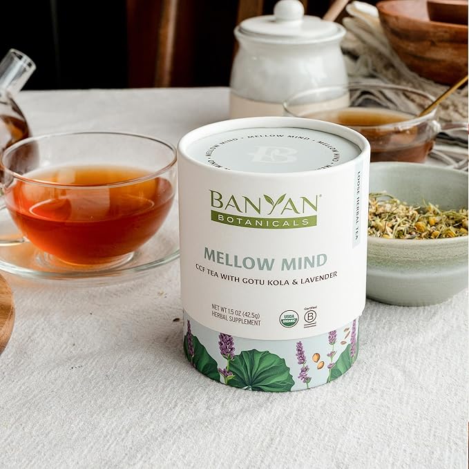 Banyan Botanicals Mellow Mind CCF Tea – Organic Lavender Chamomile Tea with Gotu Kola – Caffeine-Free Relaxation Tea for Stress Relief* – 1.5 oz. – Non-GMO Sustainably Sourced Herbal Loose Leaf Tea