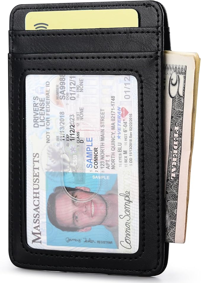 Buffway Mens Slim Wallet, Minimalist Thin Front Pocket Leather Credit Card Holder with RFID Blocking for Work Travel