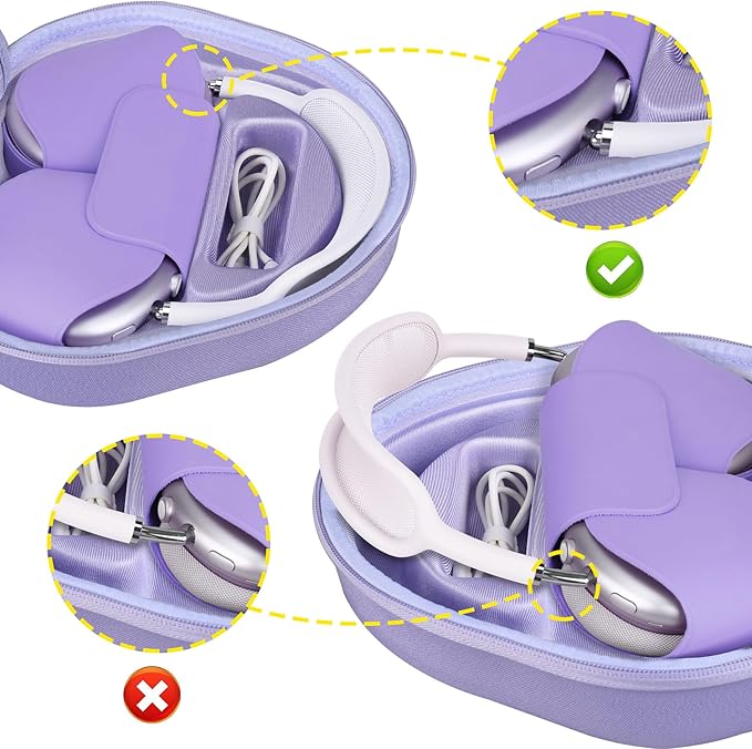 BOVKE Hard Carrying Case with Sleep Mode for Apple AirPods Max Wireless Over-Ear Headphones, AirPods Max Protective Portable Storage Bag with Mesh Pocket for Headphone Accessories, Purple