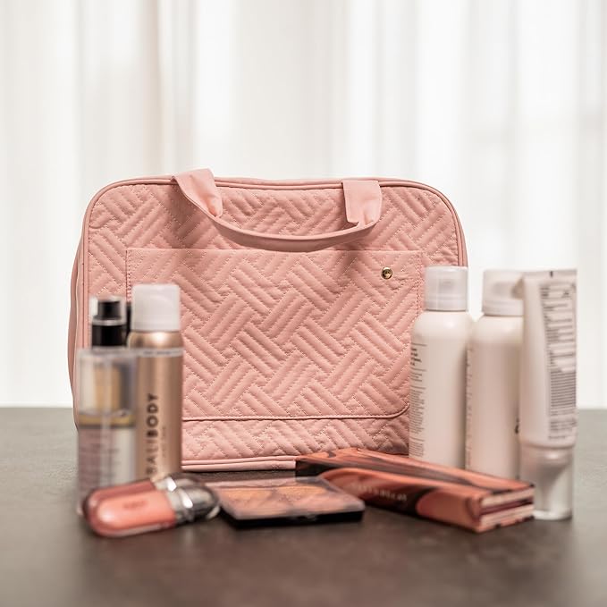 Carrywell |Not Made In China| Hanging Toiletry Travel Bag For Women, Makeup Organizer Case, Water-Resistant Cosmetic Bag For Full-size Containers, Toiletries (Pink, Large)