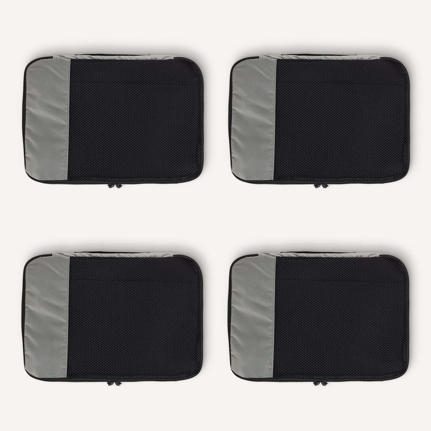 Amazon Essentials 4-Piece Packing Cubes Travel Accessories Set, Luggage Organizer with Double Zipper, Mesh Top, 100% Polyester, Medium, Gray (Previously Amazon Basics)