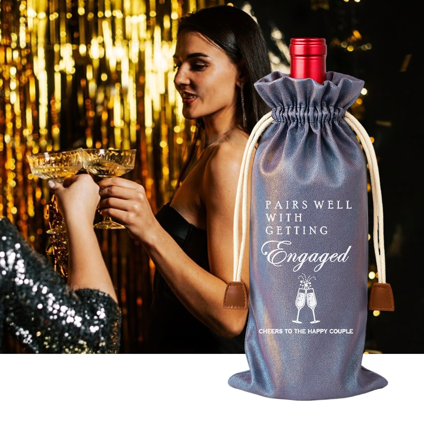 Raisingwell Wedding Wine Bag Engagement Gifts for New Couples, Mr and Mrs Marriage Wedding Gifts, Honeymoon Gifts, Wine Champagne Gift Bag With Drawstring, Getting Engaged (NM-Engagement Purple, Normal)