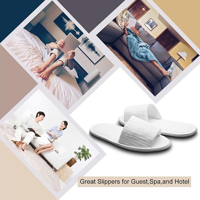 AhfuLife 5 Pairs of Waffle Open Toe White Slippers Fit Most Men and Women for Spa, Party Guest, Hotel and Travel, Washable and Non-Disposable (Large, White-5 Pairs)