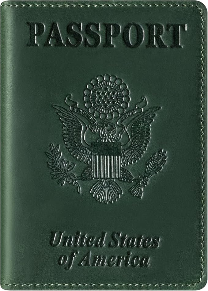 BIAOTIE Premium Leather Passport Holder Covers, Rfid Travel Wallet Passport Document Holder, Travel Essentials Wallet Cover Case for Men and Women (Green)