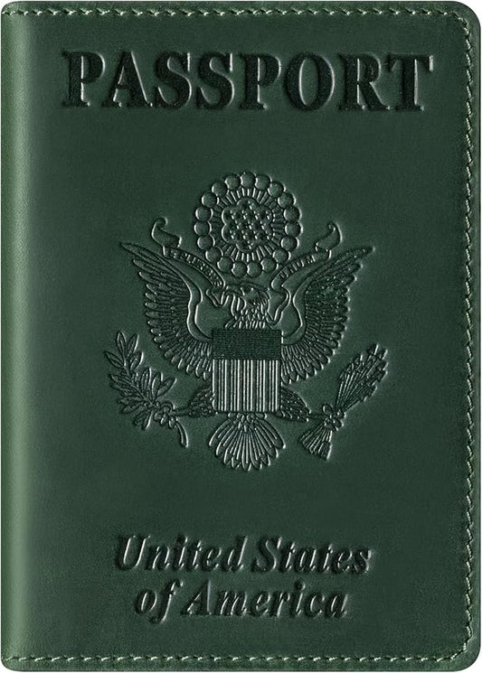 BIAOTIE Premium Leather Passport Holder Covers, Rfid Travel Wallet Passport Document Holder, Travel Essentials Wallet Cover Case for Men and Women (Green)