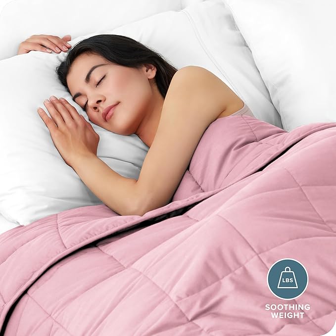Bare Home Weighted Blanket Full or Queen Size 15lb (48" x 72") for Adults - All-Natural 100% Cotton - Premium Heavy Blanket Nontoxic Glass Beads (Light Pink, 48"x72")