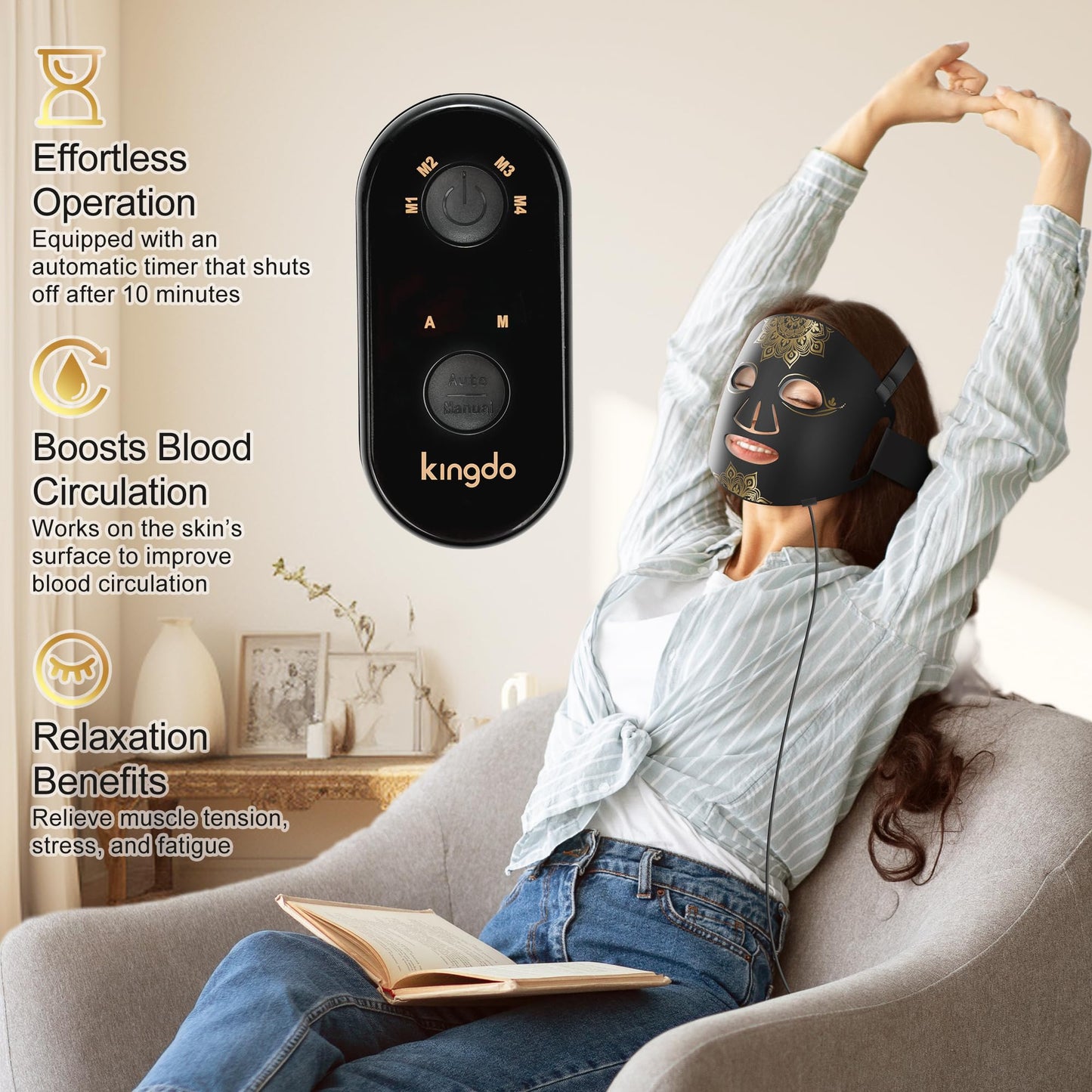 KINGDO Red Light Therapy Mask for Face, 4 Modes Infrared Light Therapy LED Face Mask with Remote, Portable and Rechargeable with Timer, Ideal for Home Use