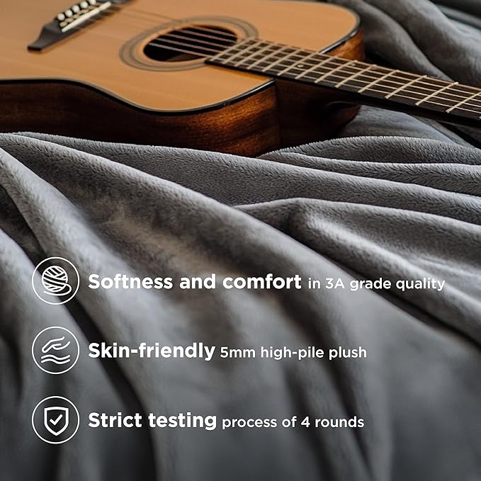 Bedsure GentleSoft Fleece Throw XL Blanket for Couch - 300GSM Soft Lightweight Plush Cozy Blankets for Travel, Grey, 50x70 inches