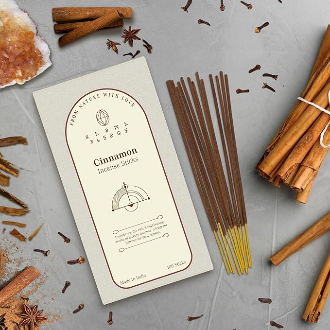 Cinnamon Incense Sticks, Organic Hand Dipped 100 Sticks with Natural Herbs & Aromatic Ingredients, Burn Time 45 to 60 Minutes, Incense for Positivity, Yoga, Meditation, Relaxation, Spiritual Gift