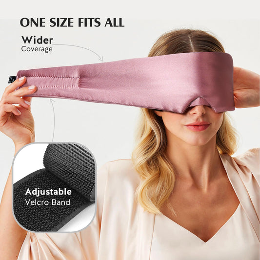 YFONG 100% Mulberry Silk Sleep Mask, Total Blackout Eye Mask for Women & Men, 22 Momme 6A Grade Silk with Adjustable Band Designed for Side Sleeper Pink