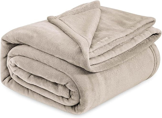 Bedsure GentleSoft Fleece Bed Blankets Queen Size Oxford Tan - Soft Lightweight Plush Fuzzy Cozy Luxury Blanket Microfiber, 90x90 inches