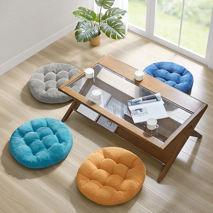 Degrees of Comfort Meditation Floor Pillow, Round Large Pillows Seating for Adults, Tufted Corduroy Cushion for Tatami Living Room, Grey, 22 Inch