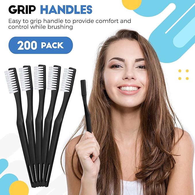 CHENGU 200 Pack Individually Wrapped Disposable Toothbrush Bulk Single Use Toothbrush with Soft Bristle for Women Men Adult Hotels Guest Travel Donation(Black)