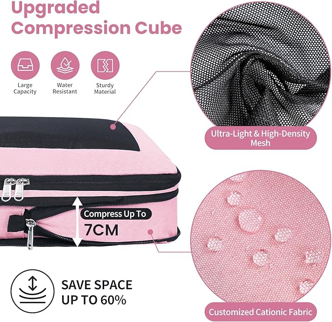8 Set/6 Set/4 Set Compression Packing Cubes for Travel, Lightweight Vacation Travel Essentials, Travel Accessories for Suitcase Organizer Bags Set, Durable Luggage Organizer