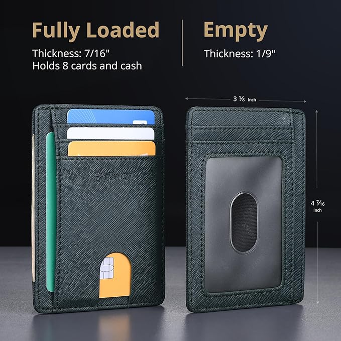Buffway Slim Minimalist Front Pocket RFID Blocking Leather Wallets for Men and Women - Cross Blackish Green