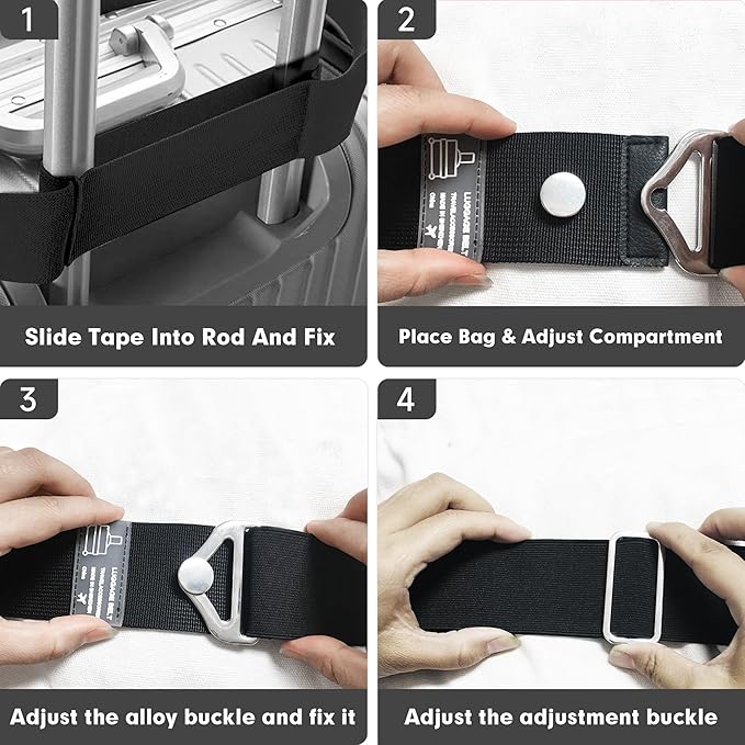 2-in-1 Travel Belt for Luggage Over Handle, Luggage Belt for Carry on Bag, Suitcase Straps, Add a Bag Bungees Luggage Straps Adjustable with Alloy Buckle,Hands-Free for Airport (Black, 1 Pack)