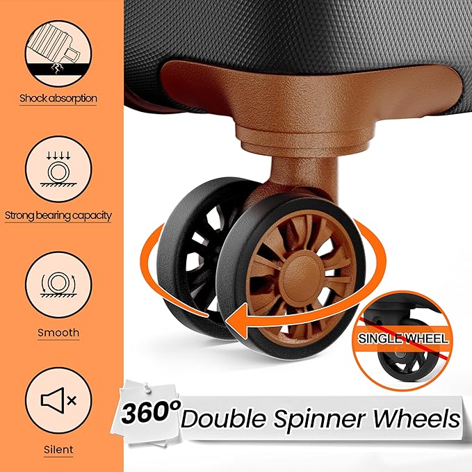 AnyZip Luggage Sets 3 Piece Hardshell Suitcase Set PC ABS Lightweight Travel Suitcases with 4 Double Spinner Wheels TSA Lock 20 24 28 Inch Black Brown