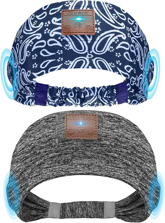 2-Pack Sleeping Headphones, Headband Headphones with Ultra-Thin HD Stereo Speaker, Bluetooth Headband for Sports, Workouts, Insomnia, Yoga, Air Travel, Meditation - Pattern Blue&Grey