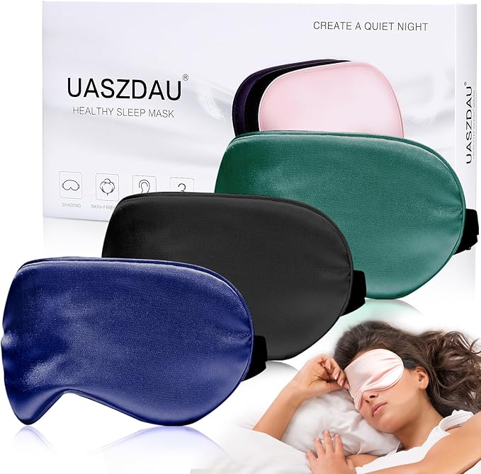 Sleep Mask Silk Eye Mask for Sleeping, Super Soft Blackout Eye Mask for Women Men, Side Sleeper Covers for Sleeping with Adjustable Straps, Travel Sleep Mask, 3 Pack