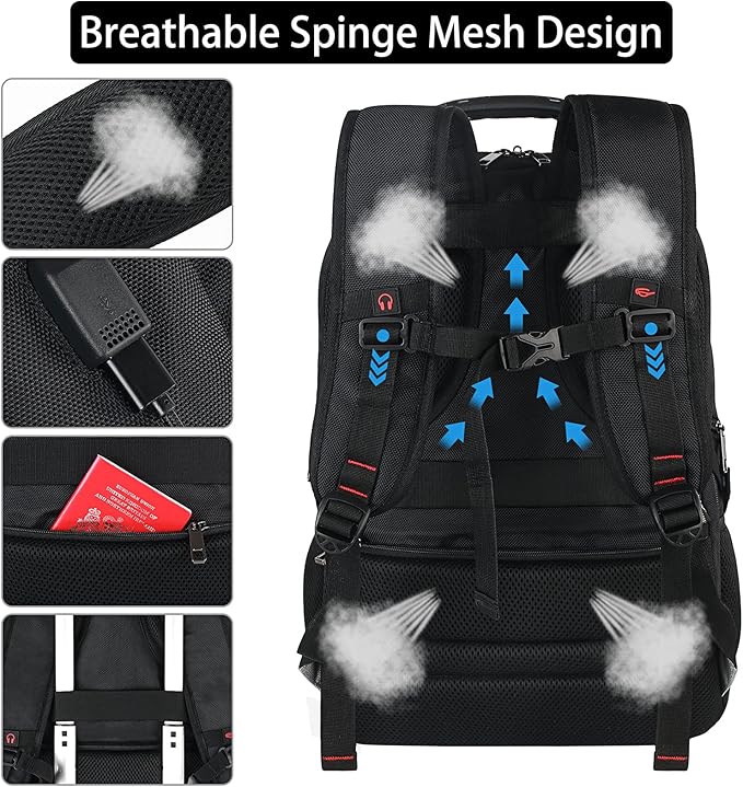 17.3 Laptop Backpack, Extra Large Travel laptop Backpack with Rain Cover, TSA Friendly Flight Approved with RFID Anti Theft Pocket and USB Charger Port, Water Resistant College Bag for Men and Women