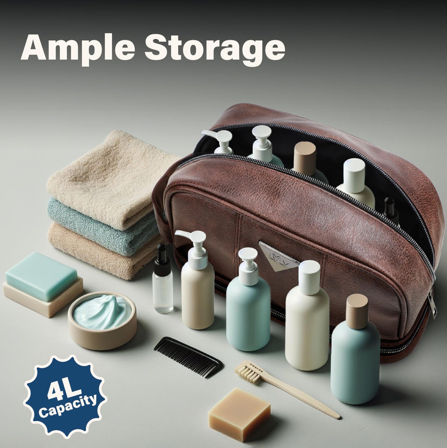 emissary Leather Men's Travel Toiletry Bag, Water Resistant Travel Bathroom Bag Men's Shaving Kit, Valentines Day Gifts for Men, Travel Kit Small Bags for Men, Shaving Bag for Travel Accessories