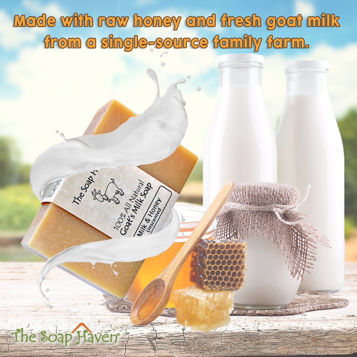 4 Goat Milk Soap Bars with Honey - Handmade in USA. All Natural Soap, Unscented, Fragrance Free, Fresh Goats Milk. Wonderful for Sensitive Skin and Babies. SLS, Paraben, GMO-Free