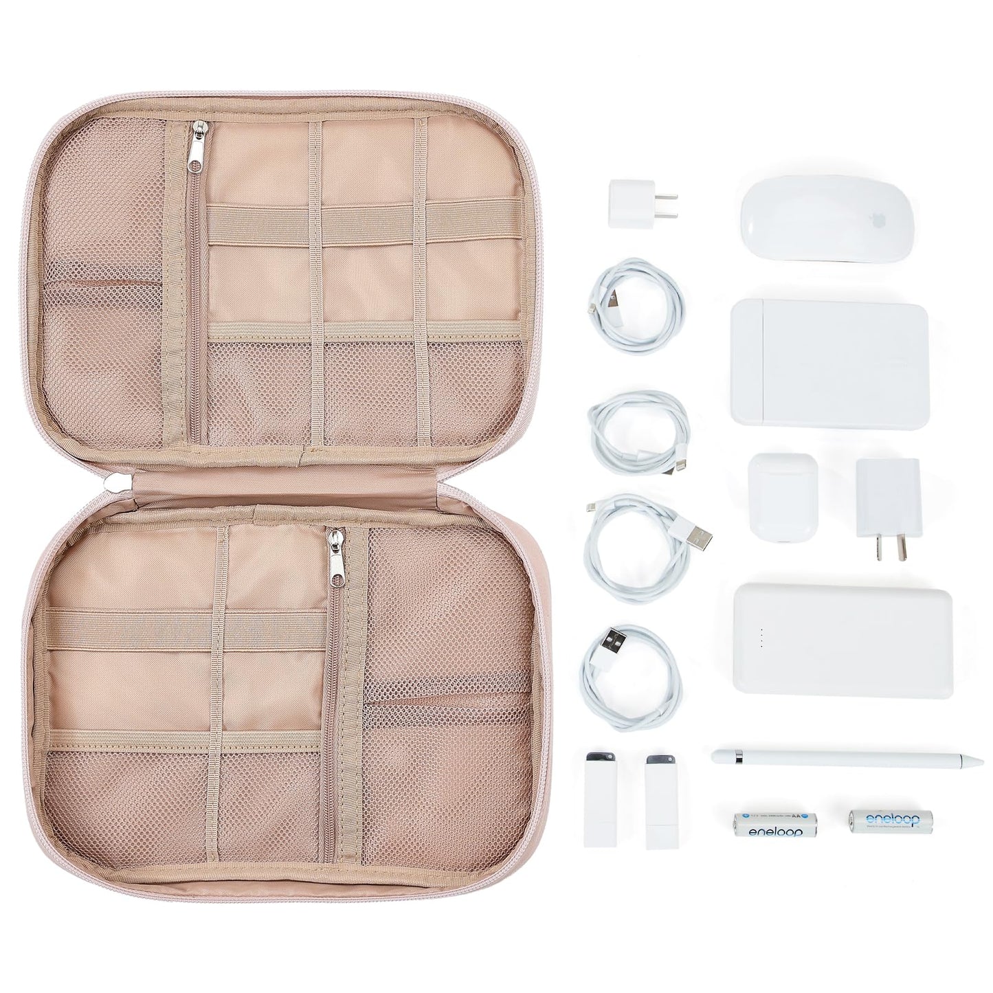 NISHEL Travel Cord Organizer Case, Tech Electronic Bag, Essentials for Charger, Cable, Phone, Hard Drive, USB, SD Card, Pink