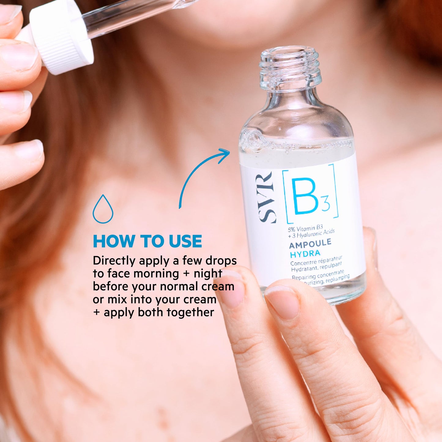 SVR [B3] Concentrate Hydra Plumping Face Serum With Niacinamide And 3 Types Of Hyaluronic Acid. Moisturize, Visibly Plumps And Reduces The Appearance Of Fine Lines. Fragrance Free Care, 1 Fl.oz.