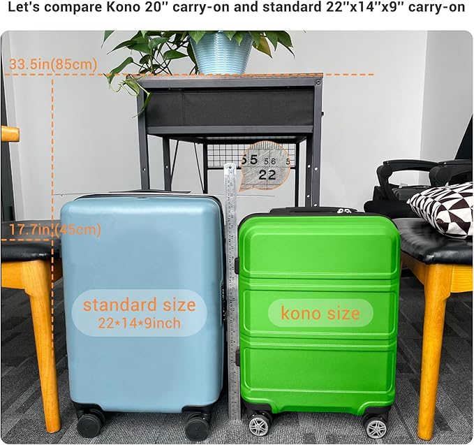 Kono 20'' Carry on Luggage Lightweight with Spinner Wheel TSA Lock Hardside Luggage Durable Small Carry on Suitcase Apple Green