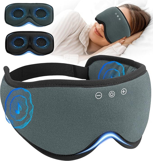 Bluetooth Sleep Mask, 2 in 1 Bamboo Cotton 3D Sleeping Headphones for Side Sleepers Sleep Mask with Timming Setting, Blackout Eye Mask for Sleeping Travel Meditation Men Women