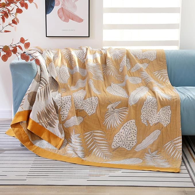 Boho Throw Blanket for Bed 100% Cotton Ultra Soft Rustic Quilt Fall Blanket Floral Printed Farmhouse Decor Bed Blankets,80"×90" All Season Rustic Throw for Sofa Couch Chair