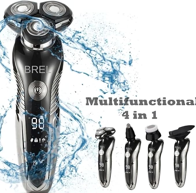 BREL Electric Razor for Men- 4-in-1 Multifunctional Grooming Kit for Beard, Head, and Face - Waterproof Rotary Shaver with Travel Lock and Long Battery Life